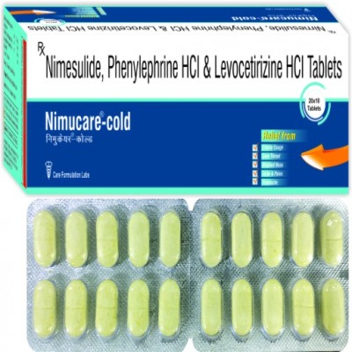 Nimesulide BP 100 mg. Phenylephrine Hydrochloride IP 5 mg Levocetirizine Hydrochloride IP 5 mg tablet