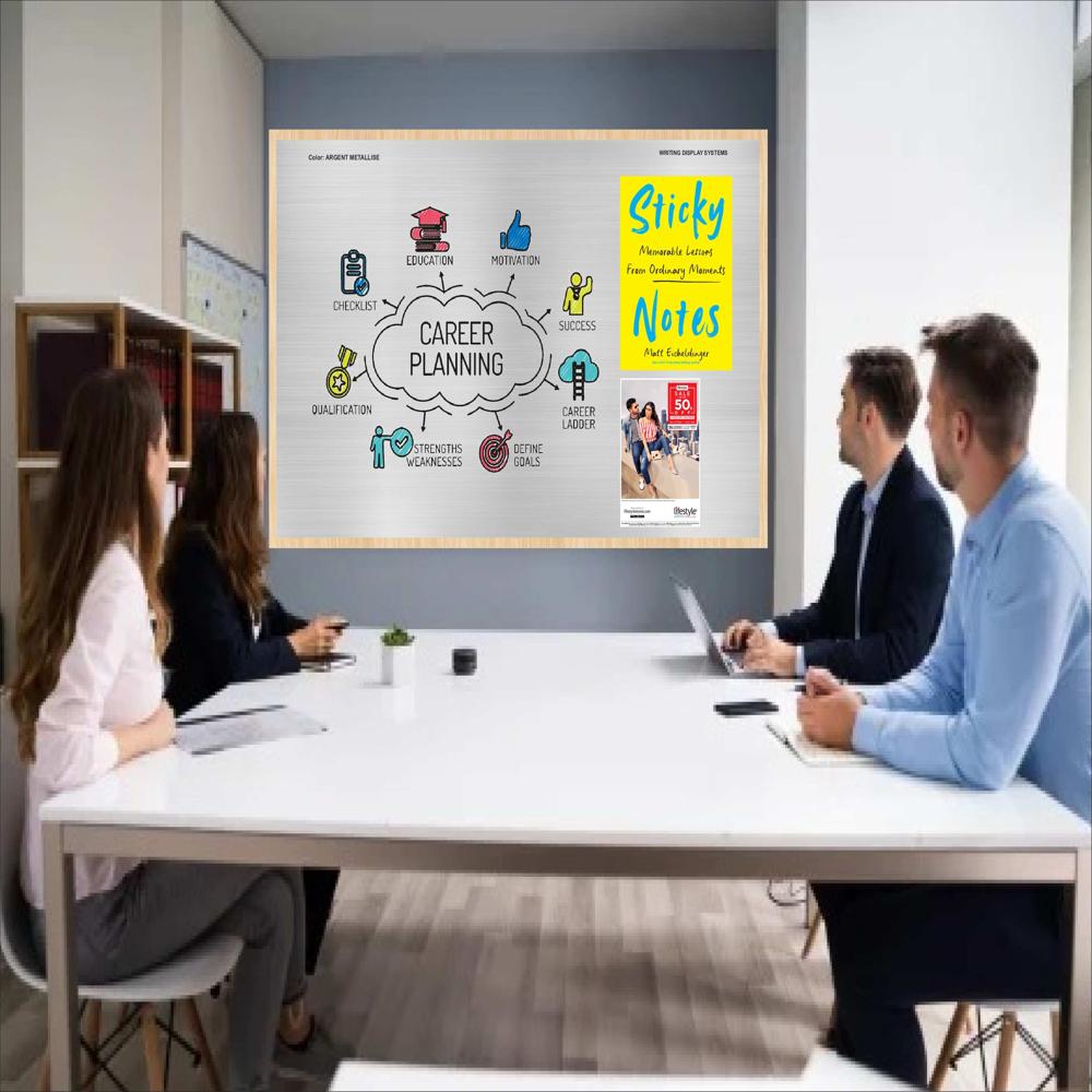 MAGNETIC GLASS WRITING BOARD ARGENT METALLISE WITH WOODEN FRAME