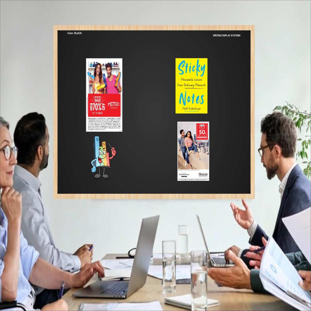 MAGNETIC GLASS WRITING BOARD BLACK WITH WOODEN FRAME