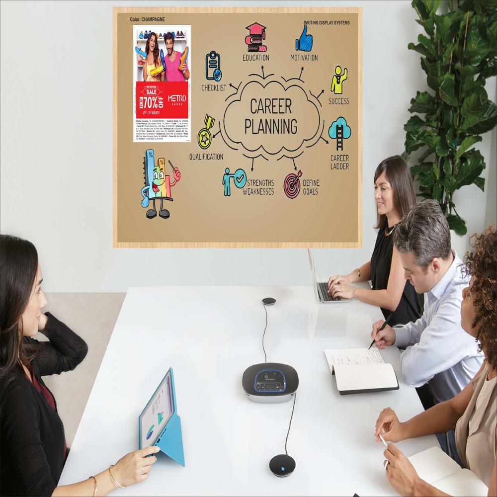 MAGNETIC GLASS WRITING BOARD CHAM PAGNE WITH WOODEN FRAME
