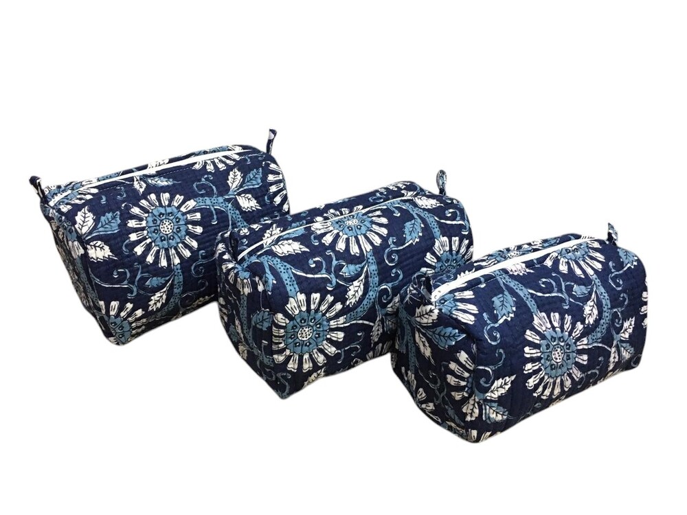 New Cotton Quilted 3pc Pouch Set