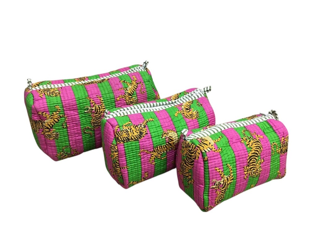 New Cotton Quilted 3pc Pouch Set - Cotton Fabric, Multi Color, Zip Closure | Customized Printed Design, No Handles, Lightweight 1kg