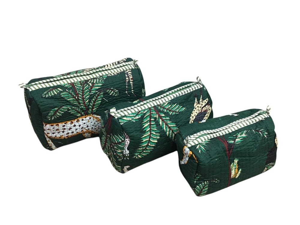 New Cotton Quilted 3pc Pouch Set - Cotton Fabric, Multi Color, Zip Closure | Customized Printed Design, No Handles, Lightweight 1kg