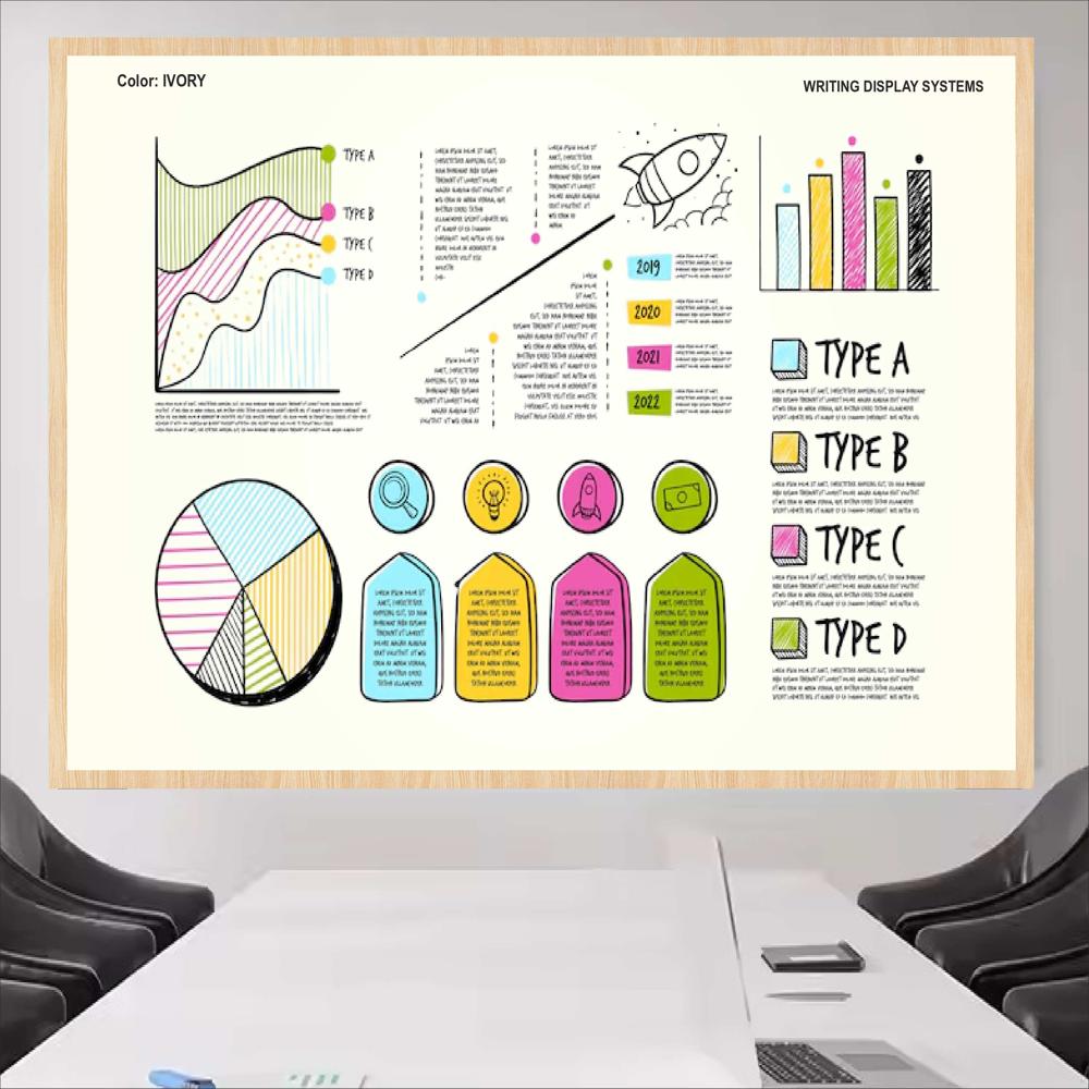 MAGNETIC GLASS WRITING BOARD IVORY WITH WOODEN FRAME