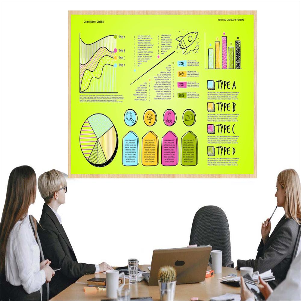 MAGNETIC GLASS WRITING BOARD NEON GREEN WITH WOODEN FRAME