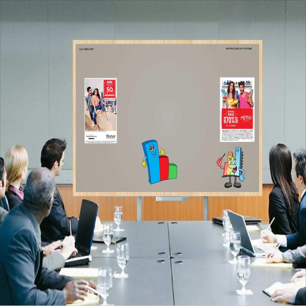 MAGNETIC GLASS WRITING BOARD PEBBLE GREY WITH WOODEN FRAME