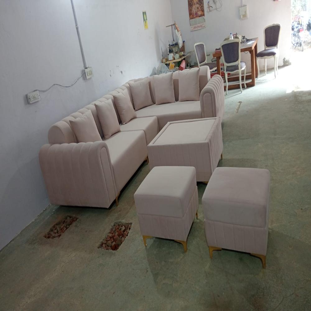 7 Seater Velvet Corner L Shape Sofa Set