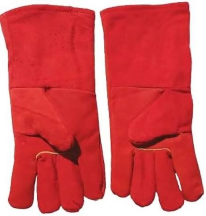Leather Safety Gloves - Leather | Free Size | Red Color, Reusable Design for Maximum Hand Protection and Flexibility in Hazardous Work Environments