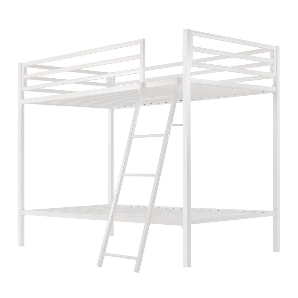 Bunk Bed Twin Over Twin Size With Ladder, Metal Bed Frame With Sturdy Guardrail, Space-saving Design