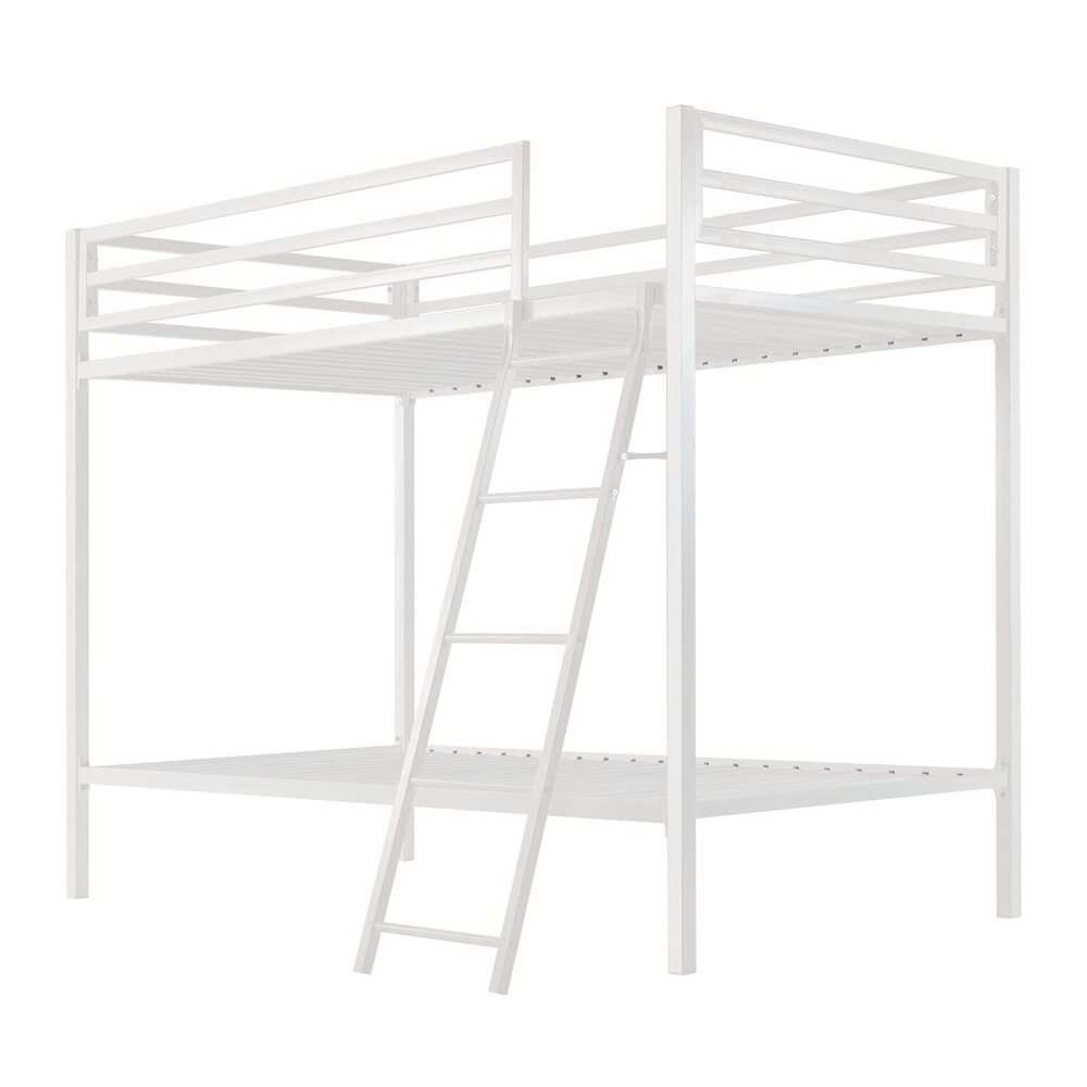 Bunk Bed Twin Over Twin Size With Ladder, Metal Bed Frame With Sturdy Guardrail, Space-Saving Design