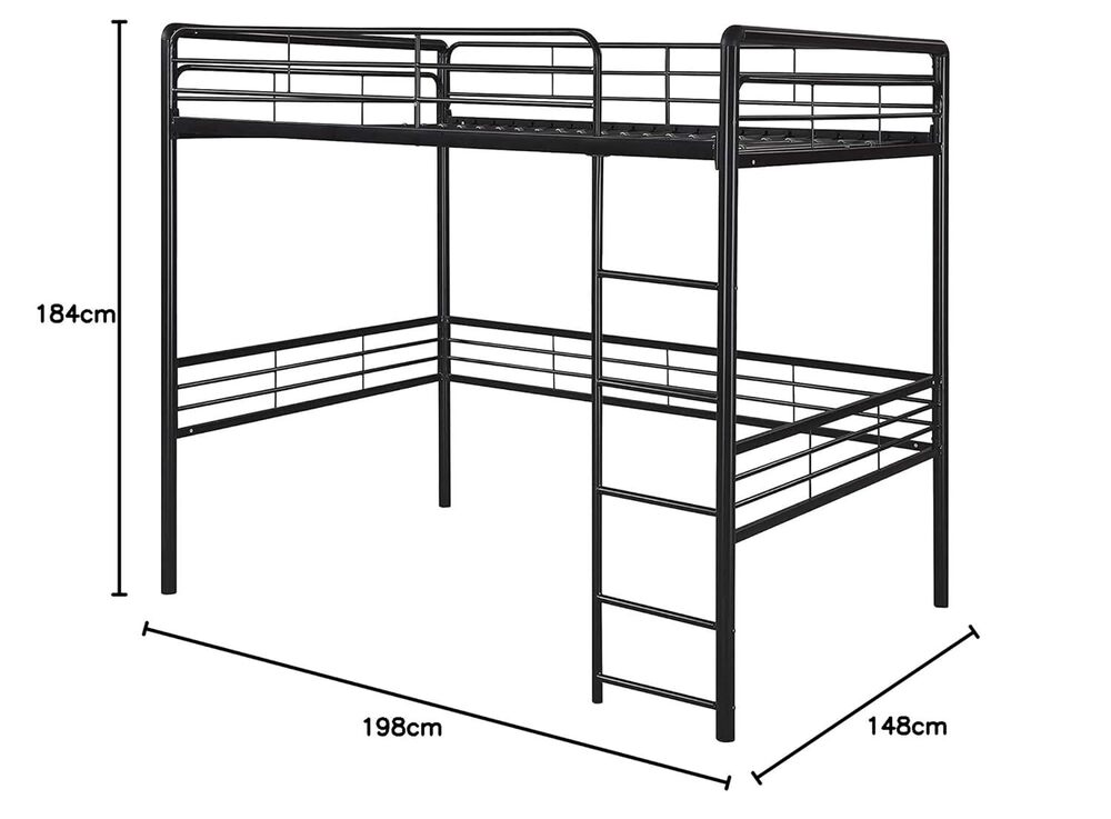Metal Loft Bed with Ladder, Space-Saving Design, Black