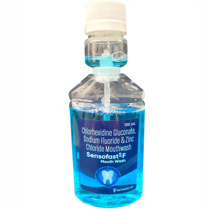 Chlorhexidine Glucconate Solution IP Diluted to Chlorhexidine Gluconate 0.20% w/v + Sodium Fluoride IP 0.05%w/v + Zinc Chloride IP 0.09% w/v In pleasantly flavour Aqueous base q.s. Mouth wash