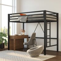 Metal Loft Bed Twin Size, Multifunctional Twin Bed With Safety Guard & Removable Ladder, Black