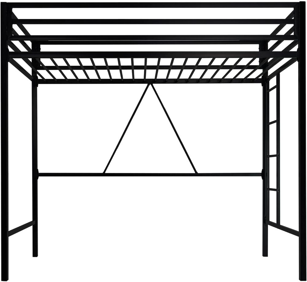 Metal Loft Bed Twin Size, Multifunctional Twin Bed with Safety Guard & Removable Ladder, Black