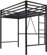 Metal Loft Bed Twin Size, Multifunctional Twin Bed with Safety Guard & Removable Ladder, Black