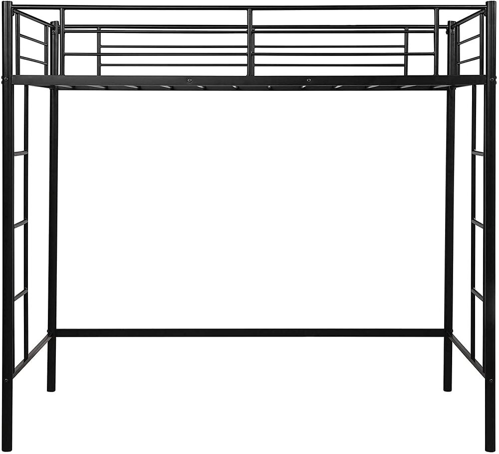 Twin Heavy Duty Metal Loft Bed with Desk, Shelf Kids, Teens and Adults, Black with Two-Side Ladders