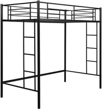 Twin Heavy Duty Metal Loft Bed with Desk, Shelf Kids, Teens and Adults, Black with Two-Side Ladders