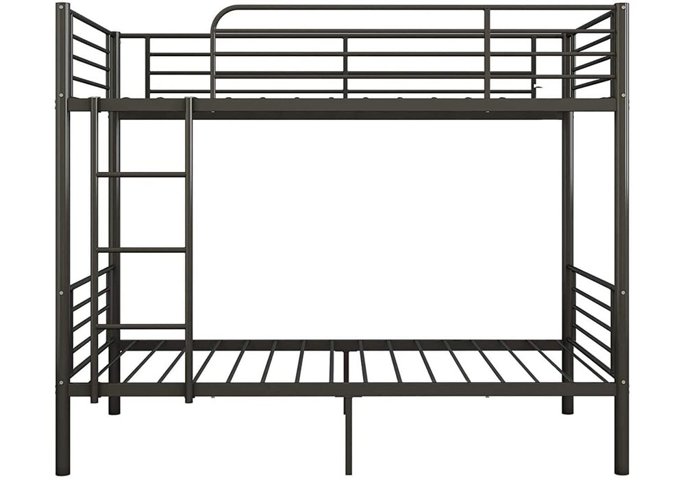 Metal Bunk Bed with Side Ladders, Heavy Duty Bed Frame with High Guardrails - Colour in Glossy Black