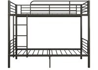 Metal Bunk Bed with Side Ladders, Heavy Duty Bed Frame with High Guardrails - Colour in Glossy Black