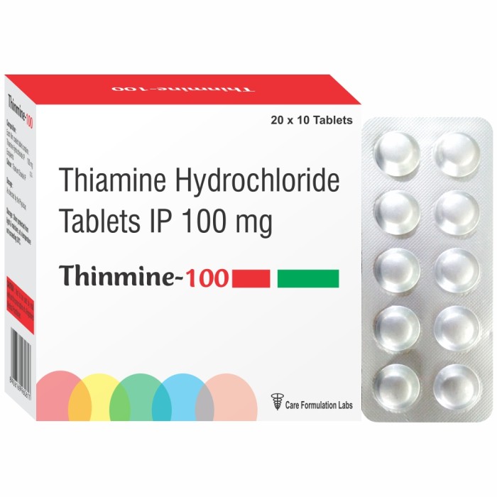 Thiamine Hydrochloride IP 100mg Tablet - Film Coated Formula for Thiamine Deficiency Treatment | Suitable for Beriberi and Wernicke-Korsakoff Syndrome, Store in Cool and Dry Place