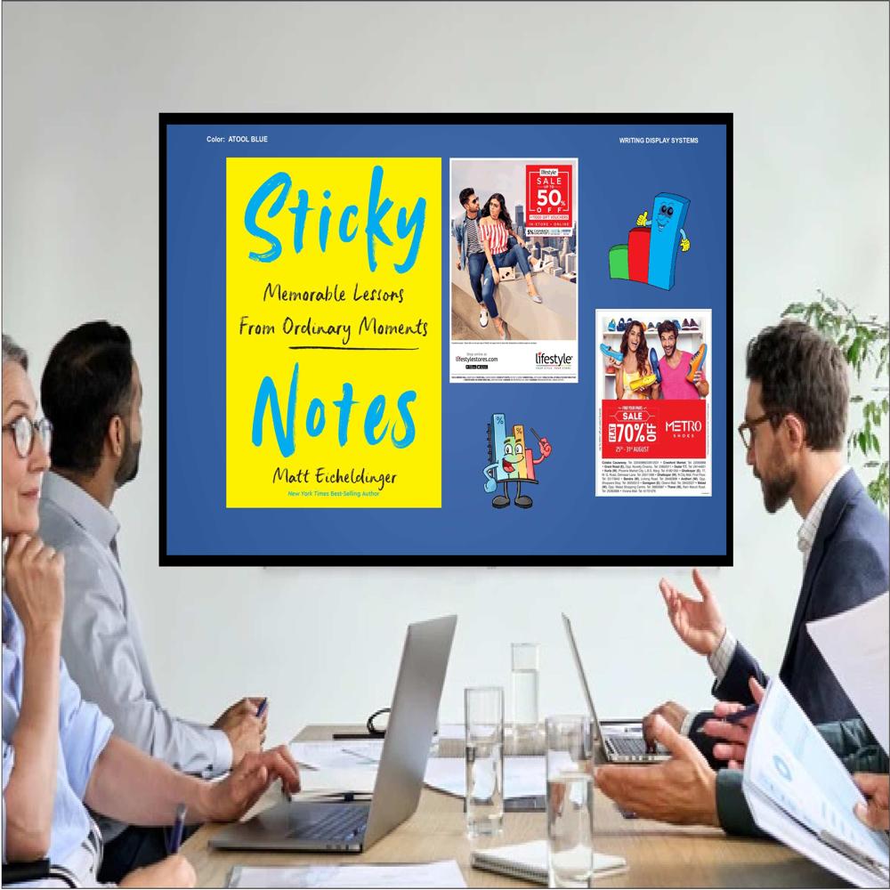 Magnetic Glass Board - Glass, Standard Size, Blue With Wooden Frame | Magnetic, Scratch-resistant, Easy To Clean, Modern Aesthetic