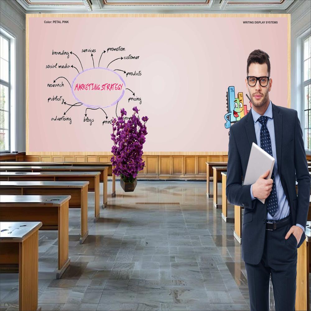 MAGNETIC GLASS WRITING BOARD PETAL PINK WITH WOODEN FRAME