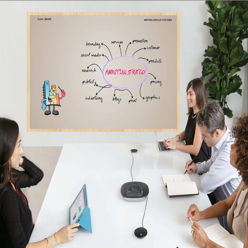 MAGNETIC GLASS WRITING BOARD BEIGE WITH WOODEN FRAME
