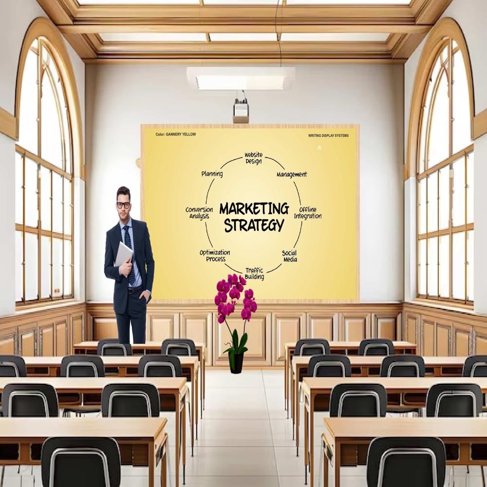 MAGNETIC GLASS WRITING BOARD  GANNERY YELLOW WITH WOODEN FRAME