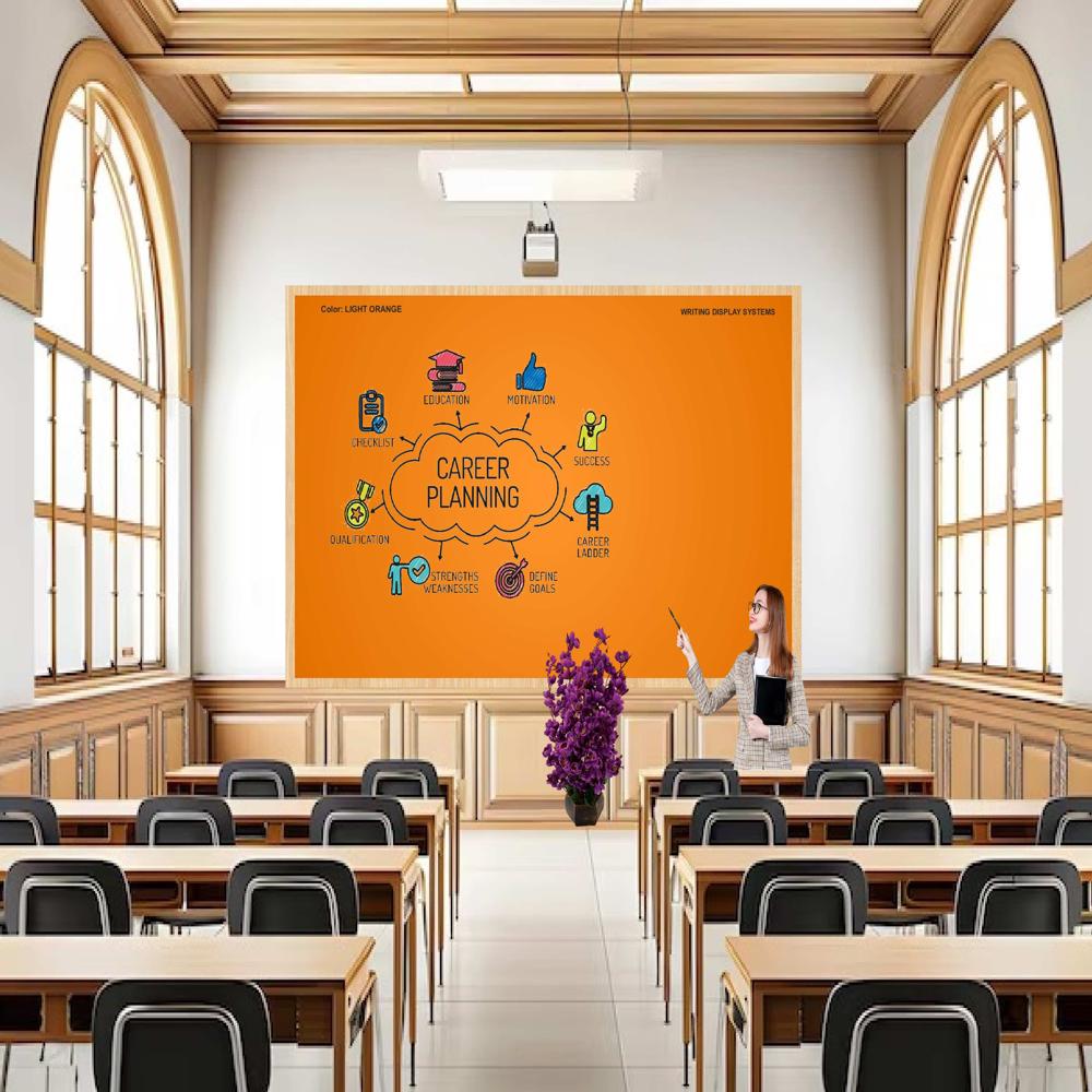 MAGNETIC GLASS WRITING BOARD LIGHT ORANGE WITH WOODEN FRAME