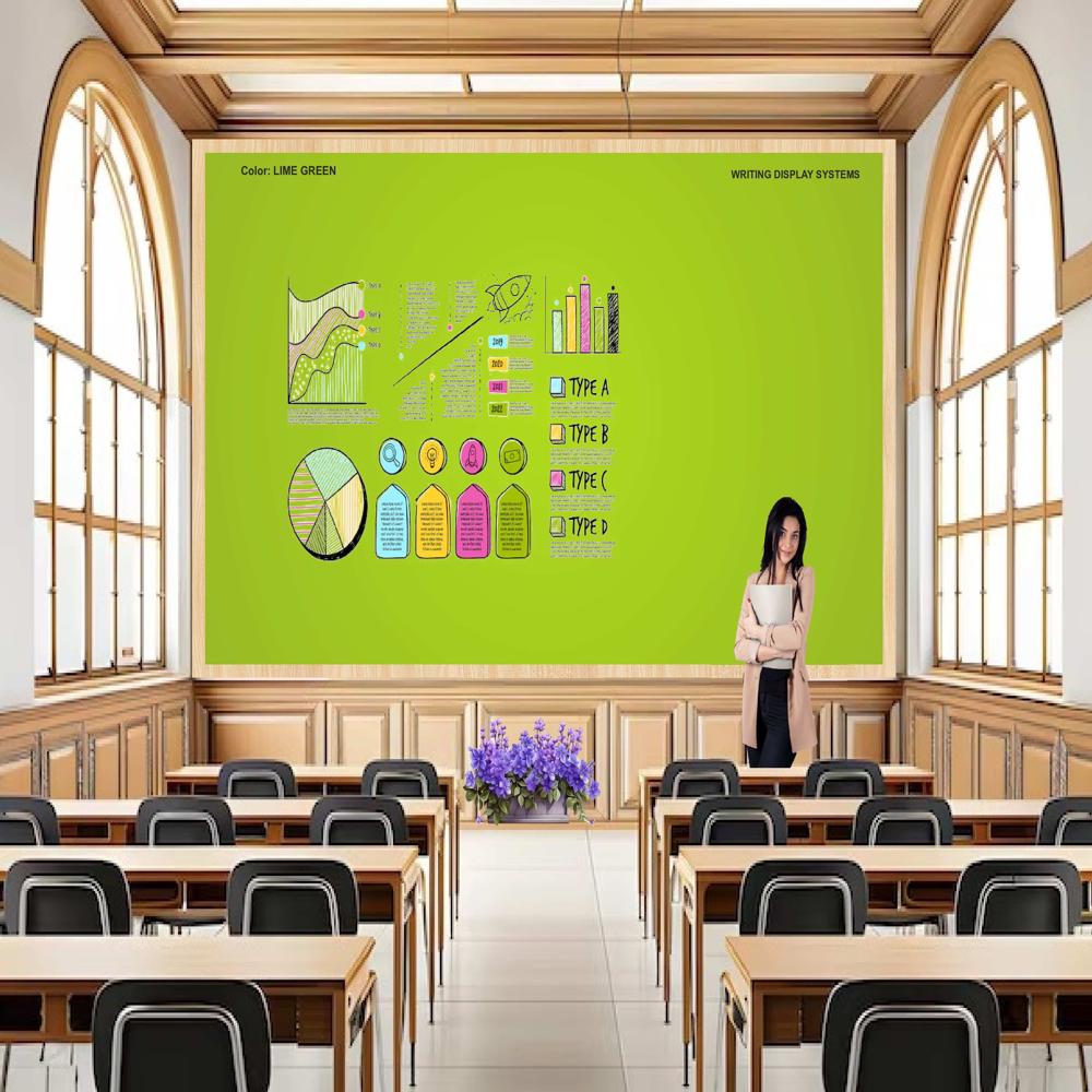 MAGNETIC GLASS WRITING BOARD LIME GREEN WITH WOODEN FRAME