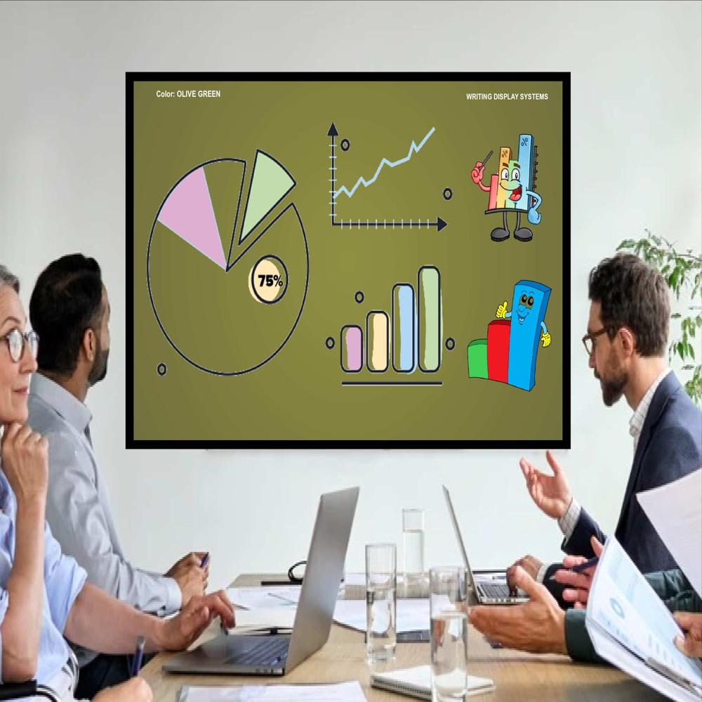 MAGNETIC GLASS WRITING BOARD OLIVE GREEN WITH WOODEN FRAME
