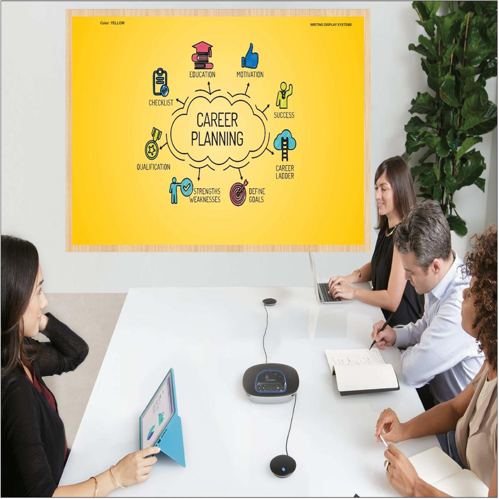 MAGNETIC GLASS WRITING BOARD YELLOW WITH WOODEN FRAME
