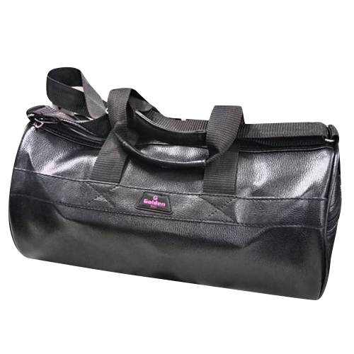 Black Pu Rexine Gym Bag - Design: Plain