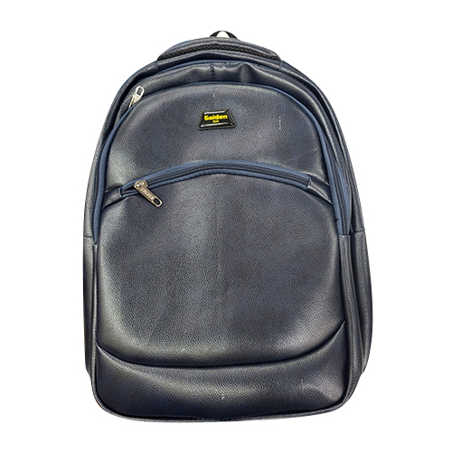 Black Pu Rexine Backpack Bags - Design: Plain