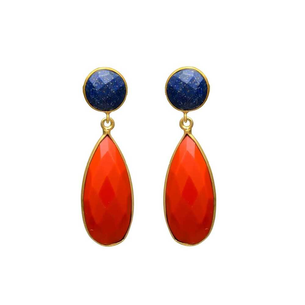 New Arrival Red Onyx Gemstone Earring Set with Lapis Lazuli Gemstone