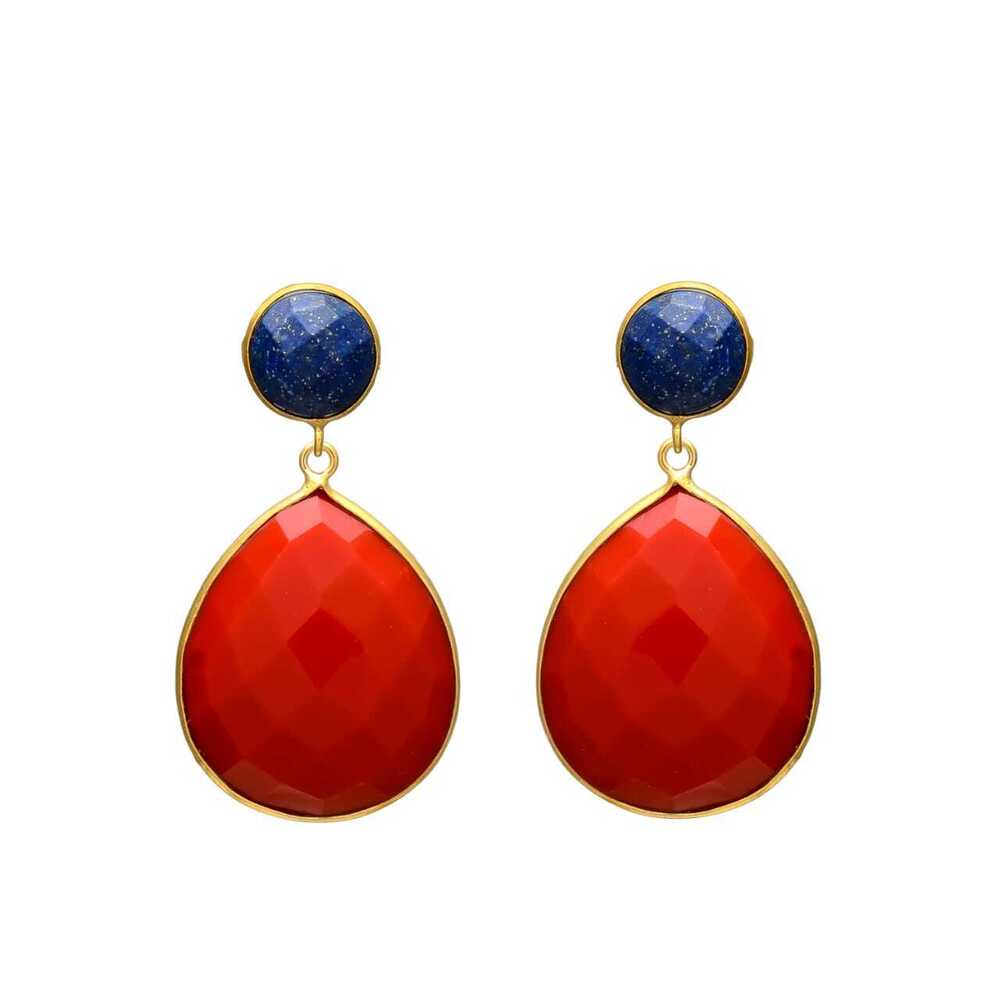 New Arrival Lapis Lazuli Stud, Red Onyx Gemstone Tear Drop Earring Set