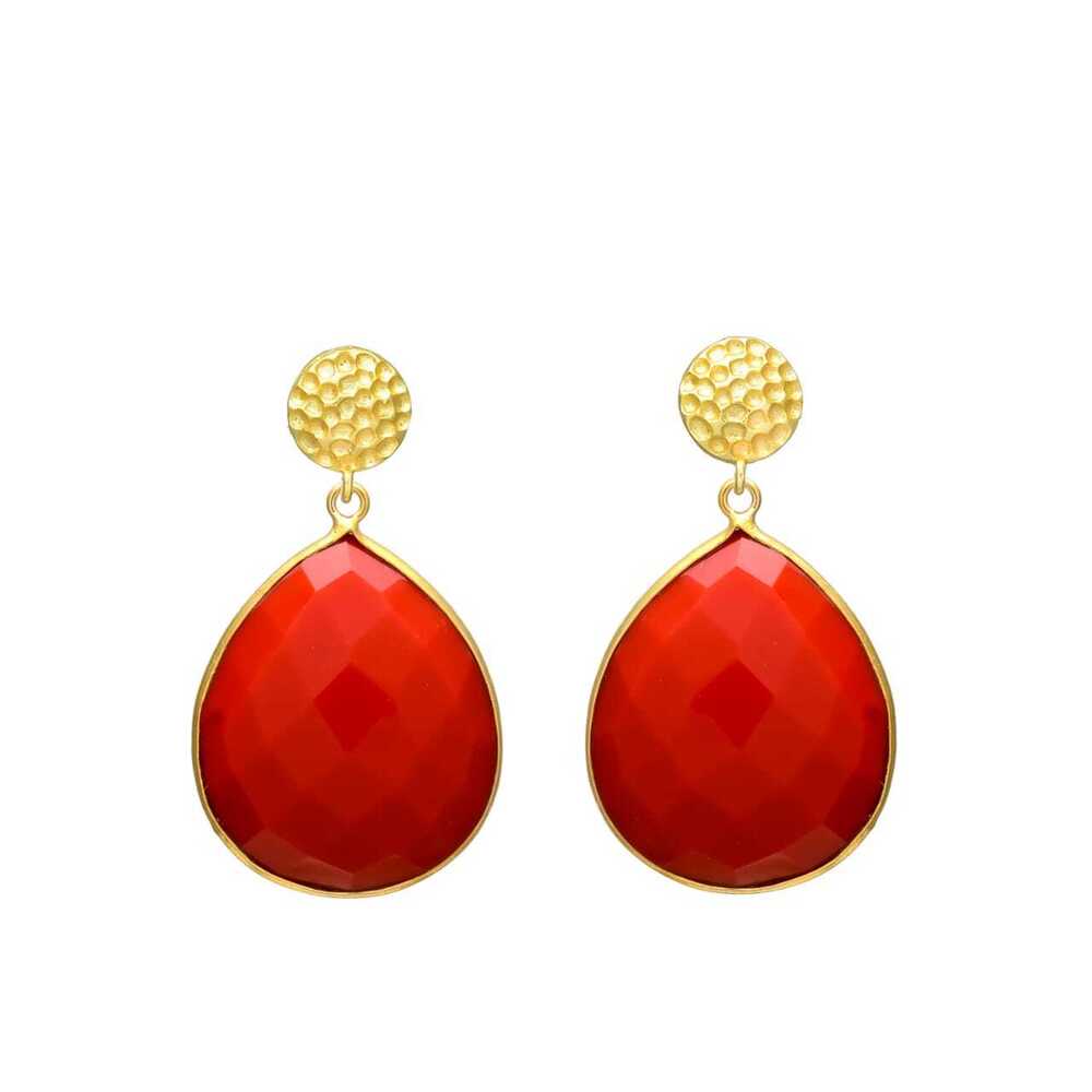 New Arrival Red Onyx Gemstone Tear Drop with Golden Top