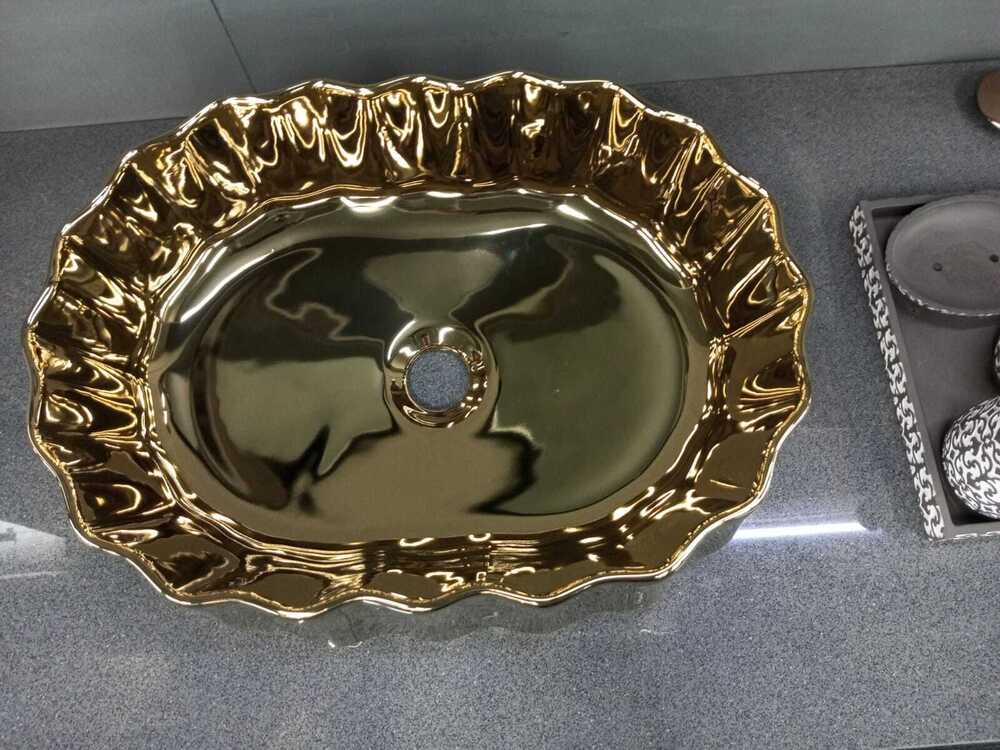 Ceramic Wash Basin - Round, 500 X 370 X 145 Mm | Above-counter Installation, Polished Smooth Finish, Durable For Residential And Commercial Use