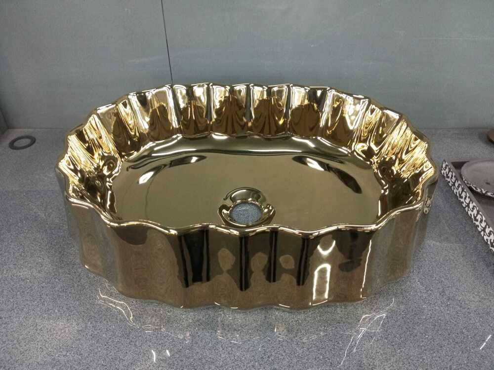 Ceramic Wash Basin - Round, 500 X 370 X 145 Mm | Above-counter Installation, Polished Smooth Finish, Durable For Residential And Commercial Use