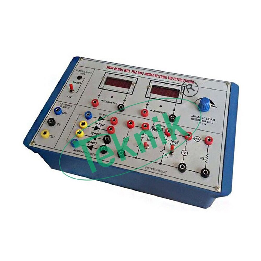 RIPPLE FACTOR APPARATUS WITH ALUMINUM PANEL & DIGITAL PANEL METERS (HALF WAVE,FULL WAVE AND BRIDGE RECTIFIER)