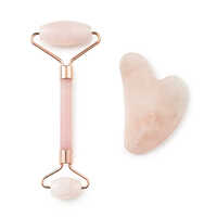 Rose Quartz Roller And Gua Sha - Natural Stone, Elegant Design | Improve Blood Circulation, Soothes Face & Body, Suitable For All