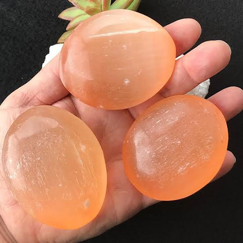 Orange Selenite Palm Stone - Artificial Stone Type: Solid Surface