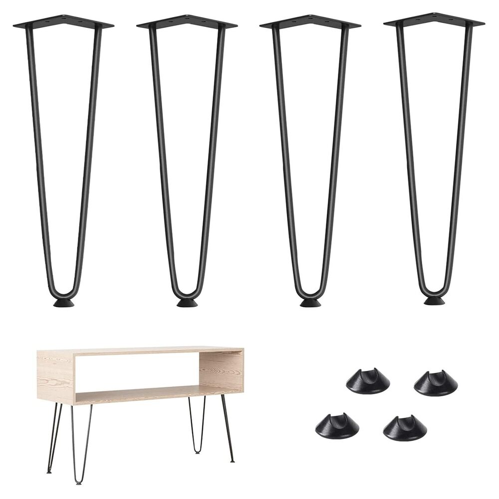 Iron 14" Heavy Duty Hairpin Coffee Table Legs (Black) 3/8" Thick Set of 4