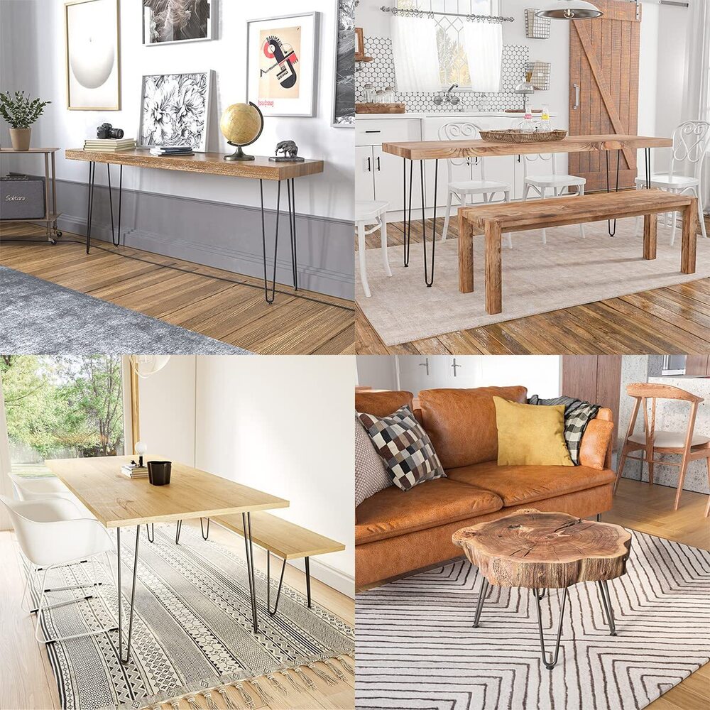 Iron 14" Heavy Duty Hairpin Coffee Table Legs (Black) 3/8" Thick Set Of 4