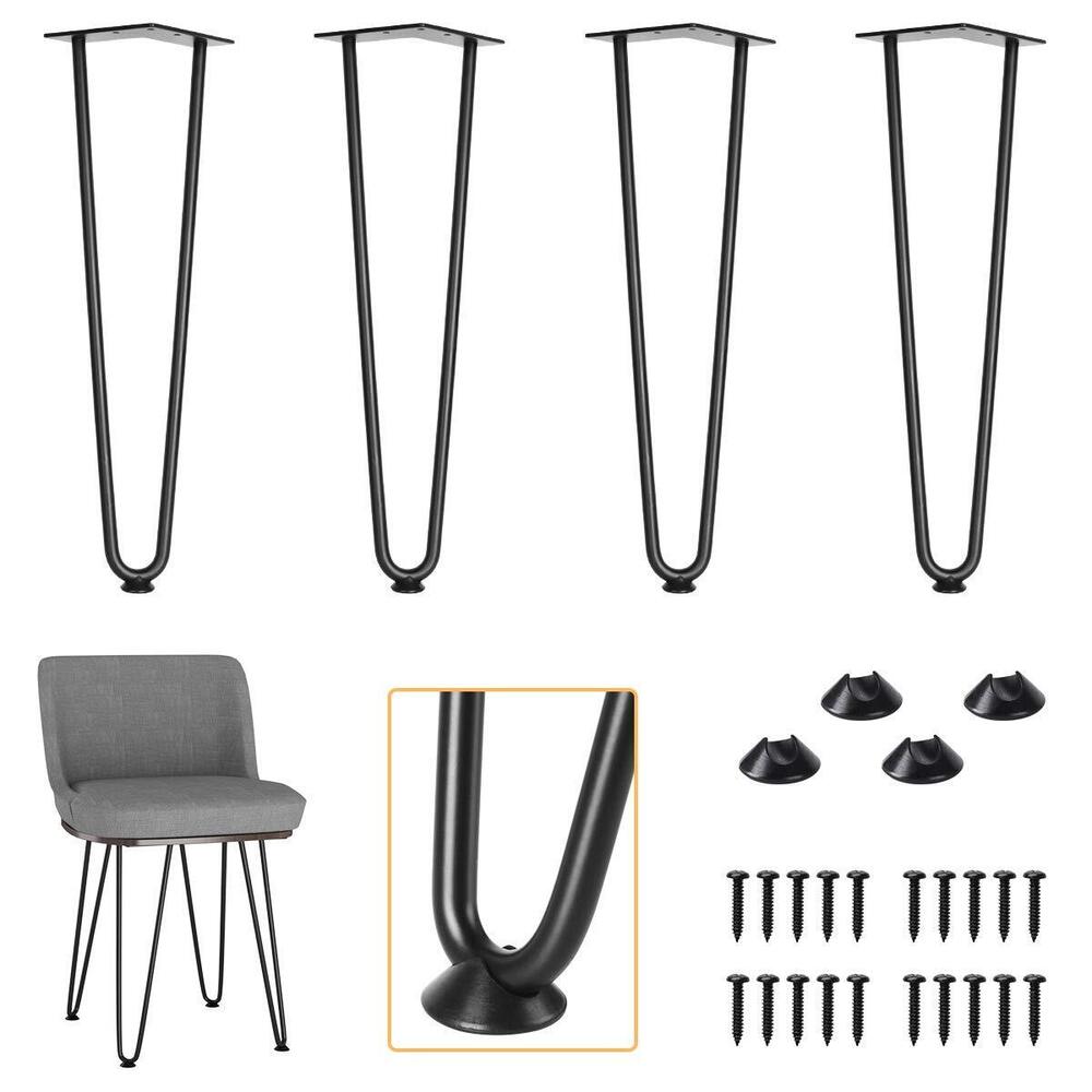 18" Black Metal Industrial Hairpin Legs, Set of 4 with 1/2" Heavy Duty Steel Rod