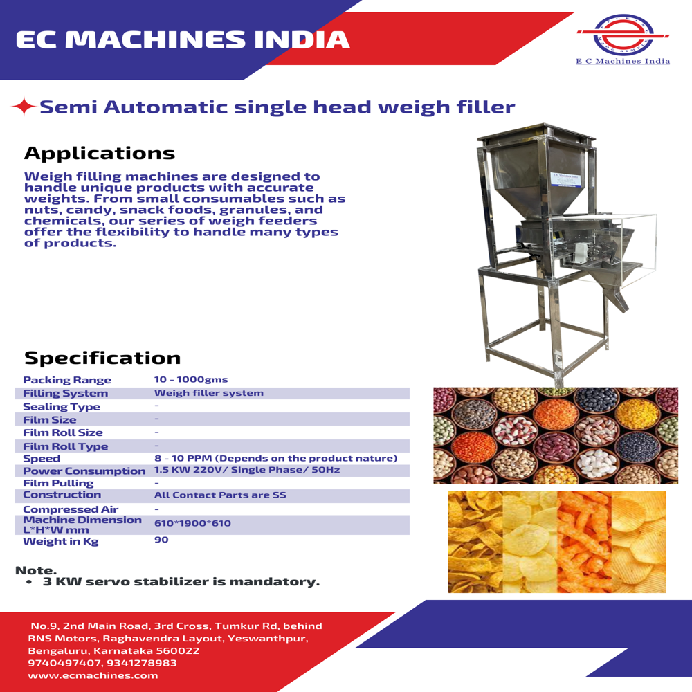 Semi Automatic Single Head Weigh Filler