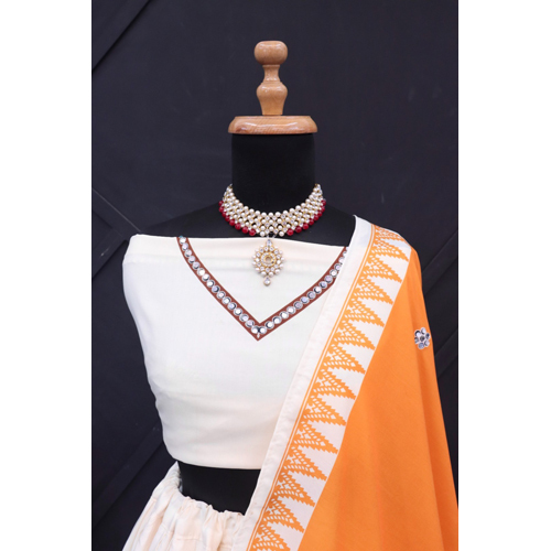 Yellow Navratri Chaniya Choli - Color: Orange & White