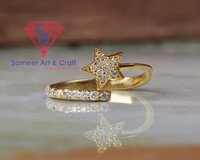 925 Sterling Silver With 18k Gold Plated Star Shape Cubic Zirconia Handmade Adjustable Ring - Grade: Aaa