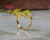 925 Sterling Silver With 18K Gold Plated Star Shape Cubic Zirconia Handmade Adjustable Ring