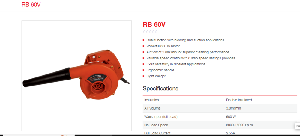 Ralli Wolf 600W Electric Blower (RB60V)